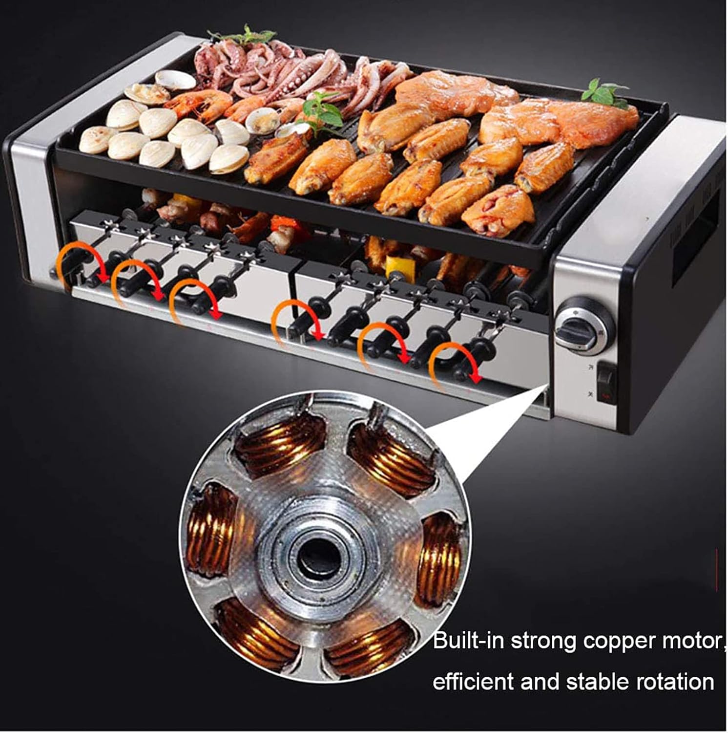 1500W Home Grill, Electric Oven, 360° Automatic Rotation Design, 304 Stainless Steel Heating Element, Easy and Quick to Use.