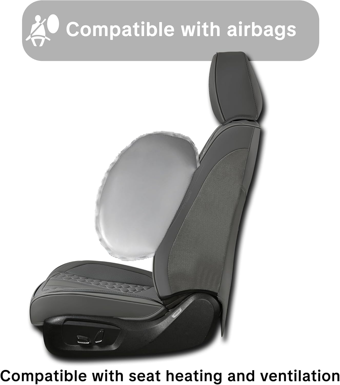 for Hyundai Kona 2018-2024 Car Seat Covers, Gray Car Seat Covers, PU Leather, Full Set of 5 Seats, with Lumbar Support, Anti-Slip, Beautify Interior, Beautify the Interior of Old Cars