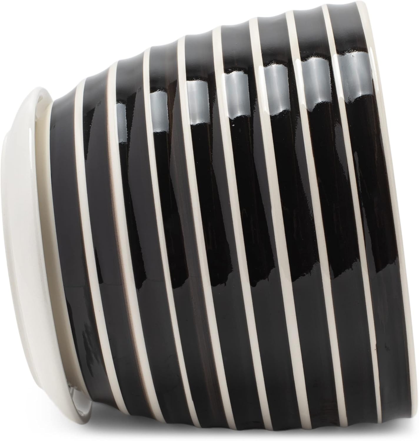 Napco Striped Black and White Ribbed 5.5 x 6 Inch Ceramic Flower Pot Planter with Saucer