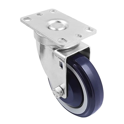 Miniatura 2 de 4 "x1-1/4" placa superior de rueda de poliuretano 2-3/8 "x3-5/8" rueda, capacidad hasta 1200 libras (2 giros y 2 con freno azul oscuro)