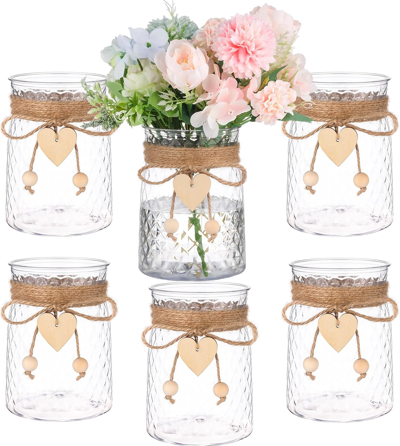 Bud Vase Set of 6 Vases Clear Plastic Small Bud Vases for Flowers Centerpieces Ribbed Vases in Bulk for Wedding Table Decorations Living Room Decorative Home Decor Housewarming Gifts