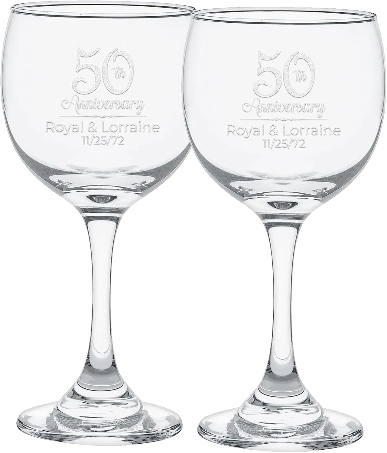 Custom Engraved Anniversary Champagne Flutes or Wine Glasses - Set of 2 - Personalized with Names and Date (Champagne)