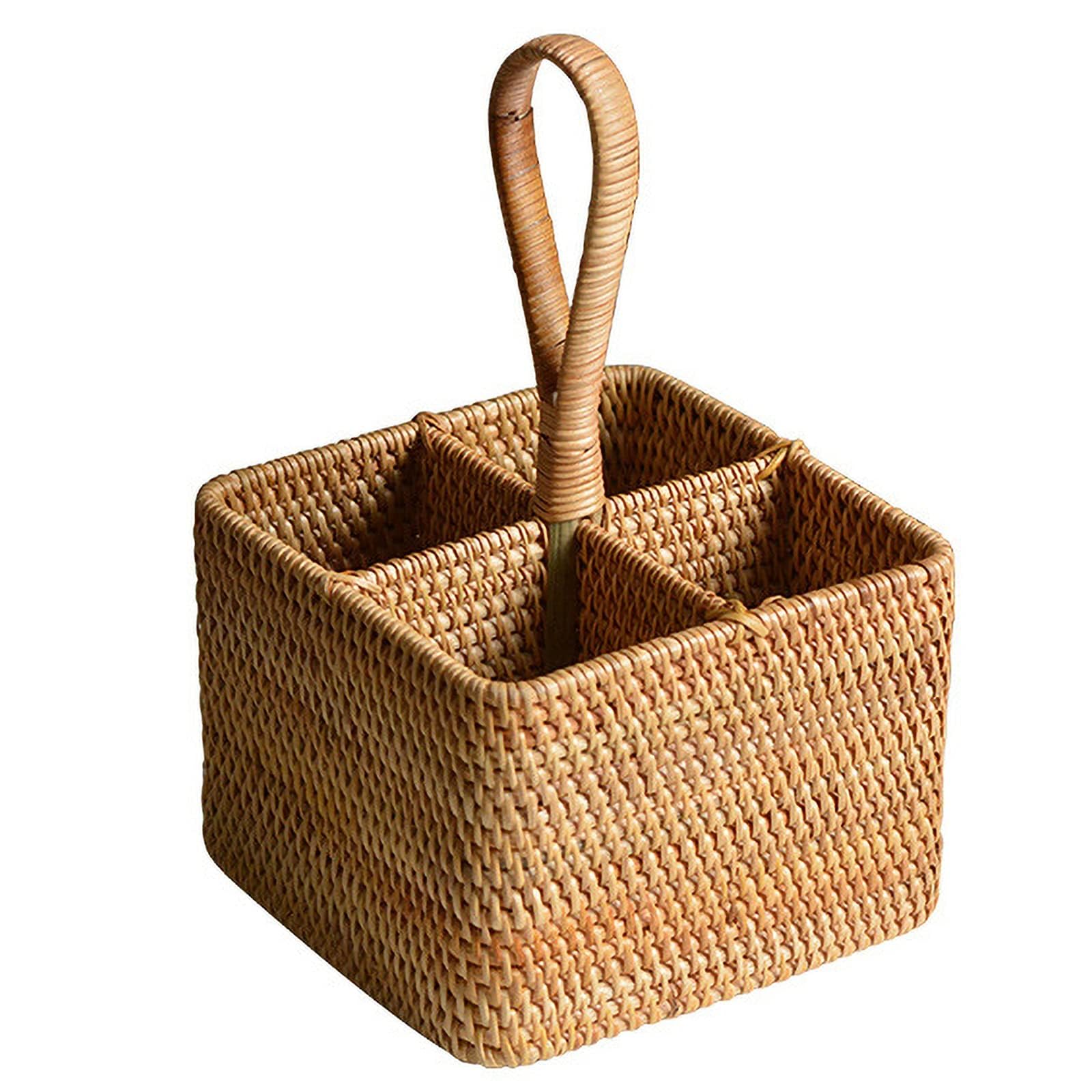 YLME Cesta de Mimbre, Caja de Almacenamiento, Cesta para Cubiertos de Cocina, Estante para Almacenamiento de Vino,A