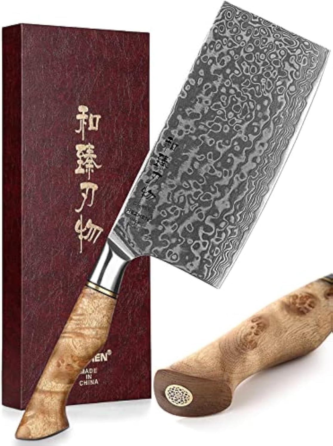 HEZHEN Meat Cleaver & Butcher Knife - 6.8 Inch 67-Layer Damascus Steel Forged Sharp Kitchen & Vegetable Cleaver with Non-Slip Wooden Handle