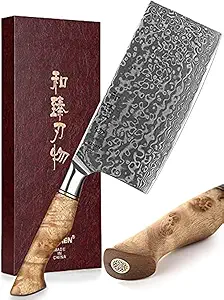 HEZHEN Meat Cleaver Butcher Knife Kitchen Vegetable Cleaver Chinese Chef Cooking Knife 6.8 Inch 67-Layer Damascus Steel Forged Sharp Utility Mincer Knife-Non-Slip Wooden Handle