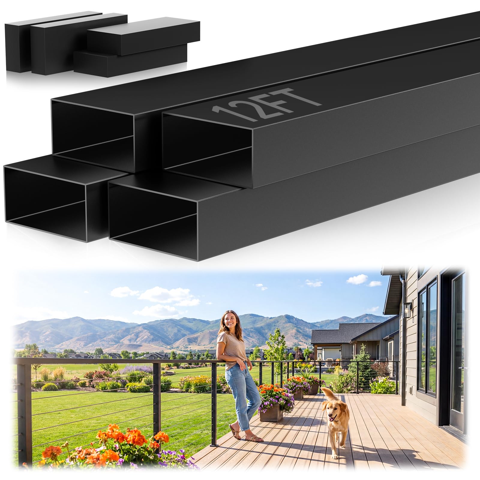 12FT Black Stainless Steel Cable Railing Handrail with POM Connector