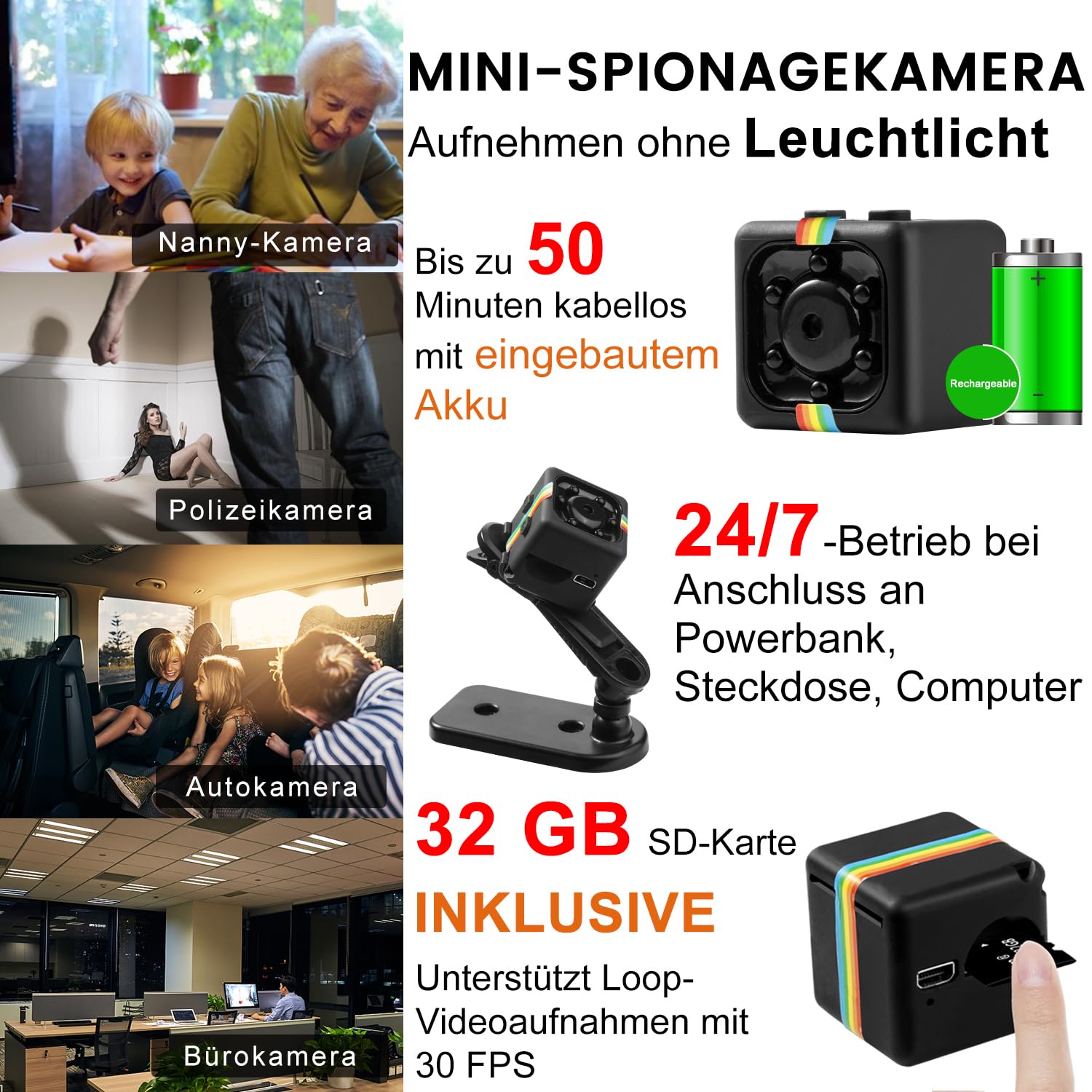 Bextgoo Mini Kamera, Überwachungskamera Ohne WLAN, Mini Camera mit 1080P-Video, 12MP-Fotoshooting, 32GB Speicherkarte, Nachtsicht, Drehbare Halterung, für Innen- und Außensicherheit