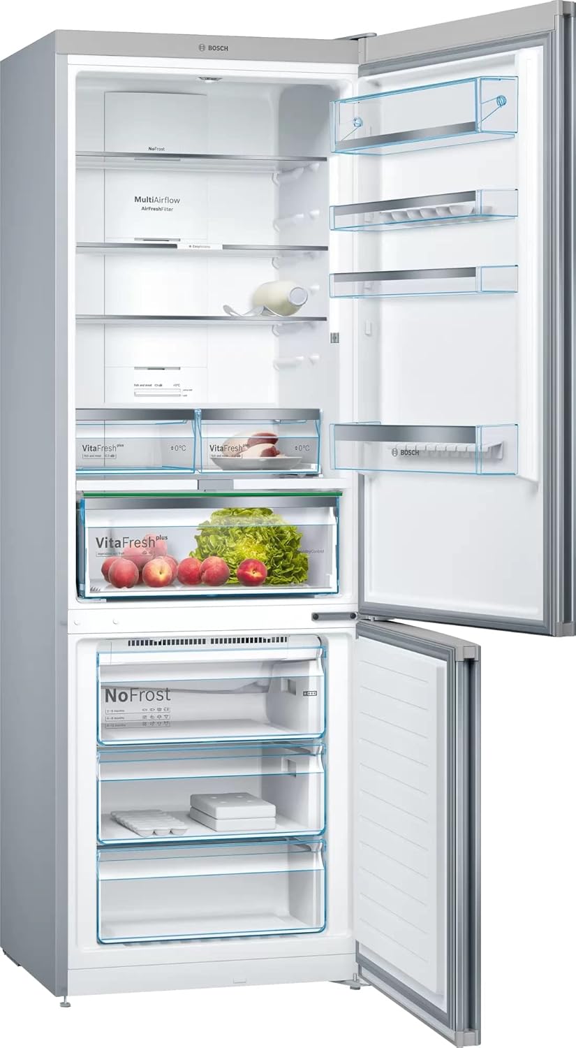 Interior of Bosch KGN49LB30U refrigerator showing VitaFresh drawers