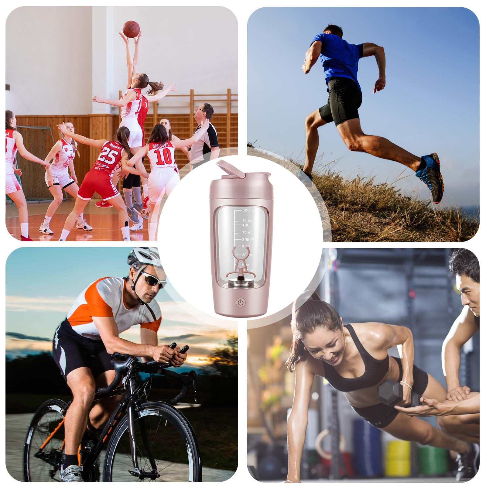 SOARFLY Shaker elettrico, 650ml shaker proteine elettrico, bottiglia per shaker per proteine ricaricabile USB C, shaker elettrico con scomparto per polvere, senza BPA, rosa