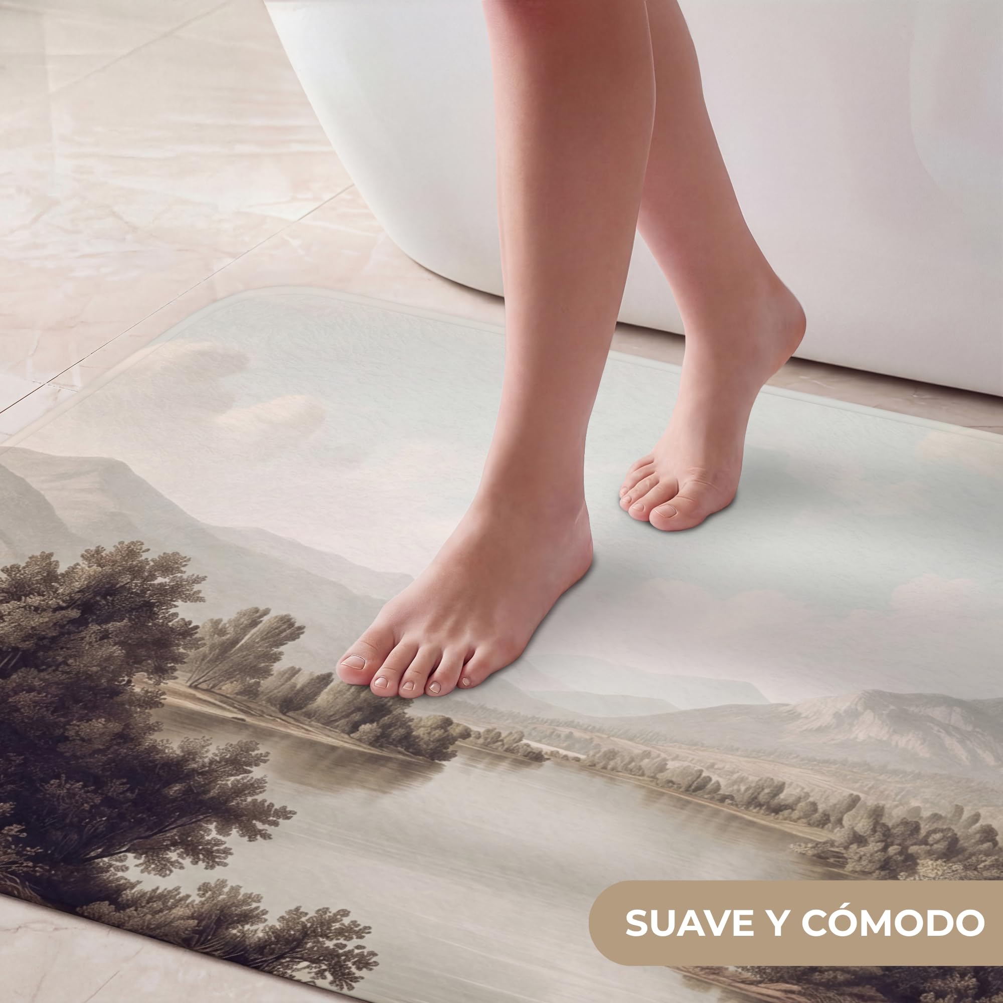 Alfombra Baño Rectangular 90x60 cm Decoracion Bathroom Mat Non Slip Shower Lavable Antideslizante Alfombrilla Tapete Banheiro Clásico - Paisaje - Sereno
