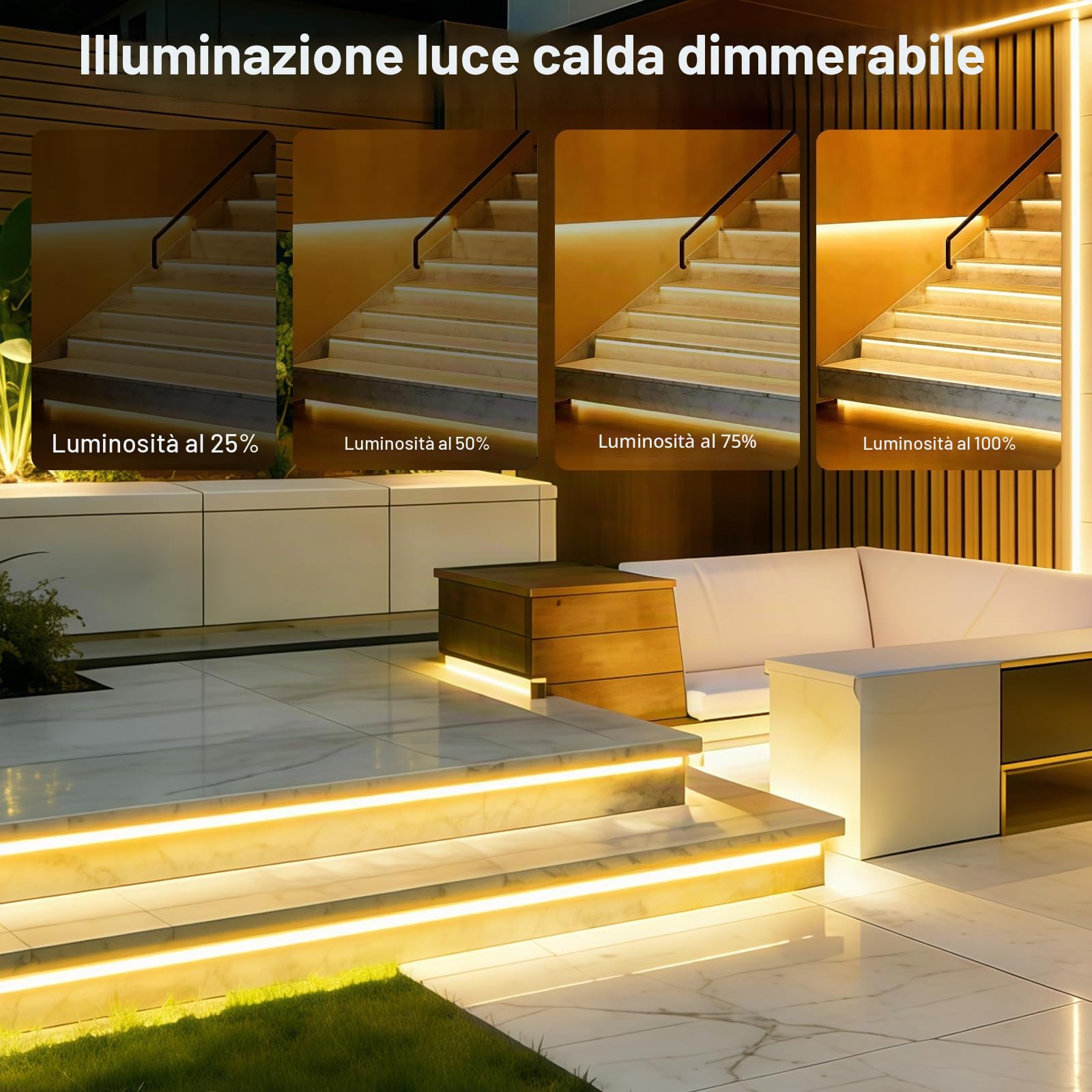 Striscia LED solare da 10 m, per esterni, 640 LED, impermeabile IP68, dimmerabile, con telecomando, 8 modalità di illuminazione e timer, ricaricabile, per balcone, giardino, terrazza, bianco