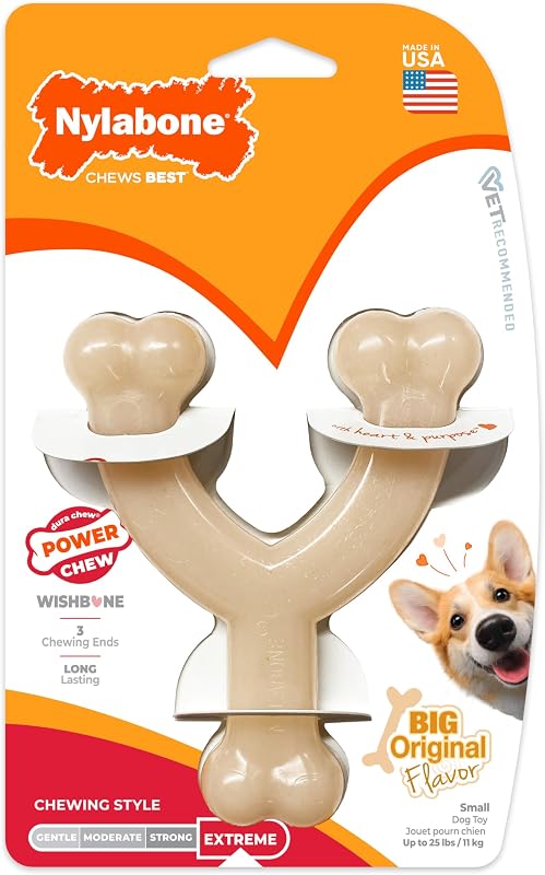 Juguete masticable para perros Power Chew Wishbone, sabor original, pequeño | Juguetes masticables duraderos, de larga duración, de sabor completo, desalienta la masticación destructiva, de forma fácil de sostener, para perros de hasta 25 libras