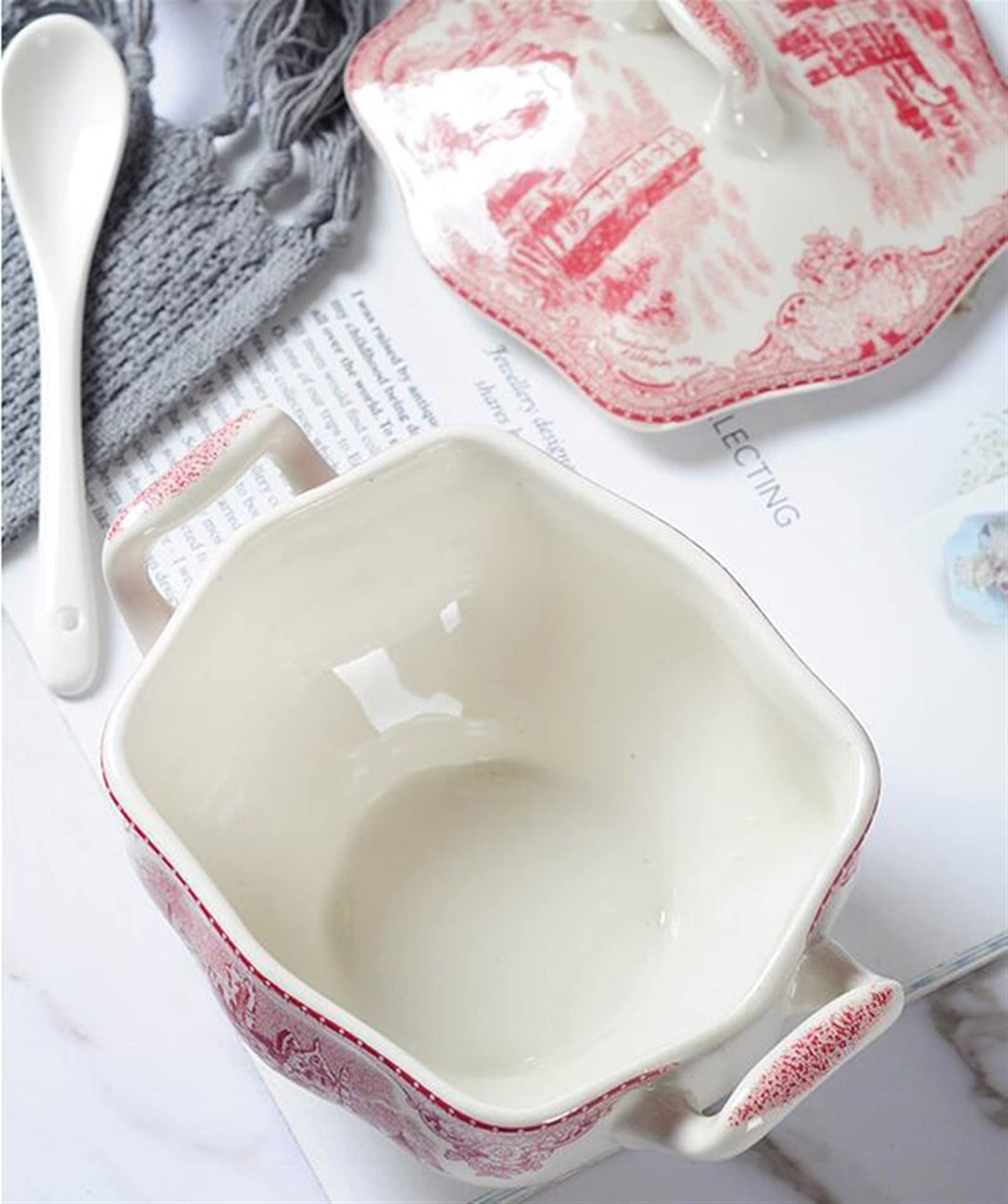 Sucrier avec couvercle sucrier 10 Oz Sugar Pot - Sucrier couvert Pot à sucre vintage en porcelaine avec couvercle et poignées