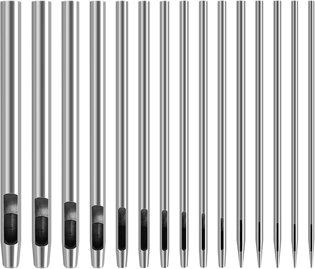 Huayue 15 PCS Leather Hole Punch Set, Steel Gasket Hole Punch Cutter Round Hollow Punch Leather Craft Punch Working Tool for Watch Strap Canvas Belt Paper Plastics, 0.5mm-6mm