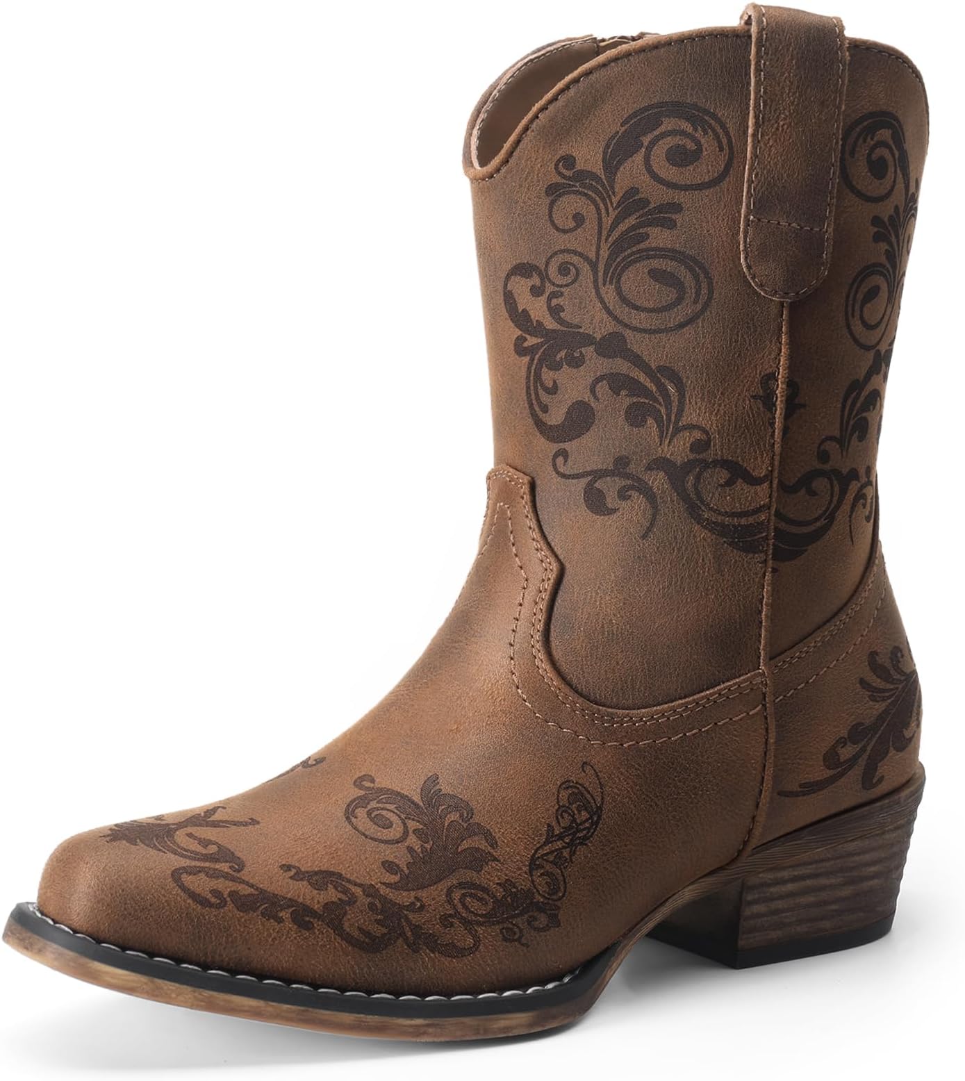 Women's Cowboy Cowgirl Western Ankle Boots Low Chunky Heels Square Toe Fall Short Booties Shoes