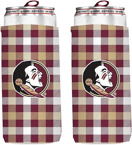 Miniatura 29 de College Team - Enfriadores ultradelgados para latas de cerveza de 12 onzas, paquete de 2 (cuadros rojos Alabama (marea carmesí)) Cuadros rojos