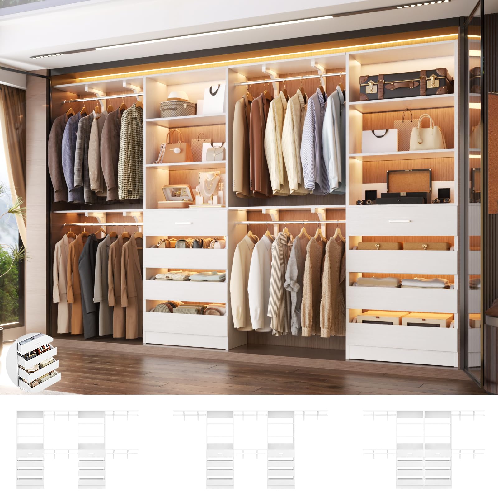 Amazon.com: Aheaplus Closet System with 8 Wooden Drawers, Wood