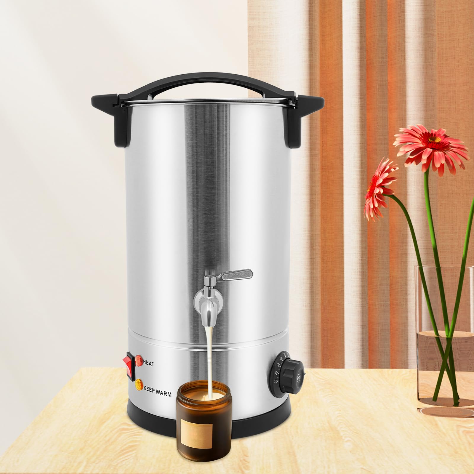Profesjonalny piec do topienia wosku, 1800 W, 1800 W, ze stali nierdzewnej, regulacja temperatury 30-110°C, do wosku do depilacji, produkcji świec i mydła, srebrny