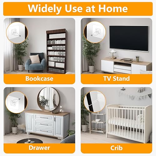 Miniatura 6 de Anclajes metálicos para muebles (10 paquetes) a prueba de bebés, correas adhesivas de seguridad de pared para muebles de 14 pulgadas para niños,