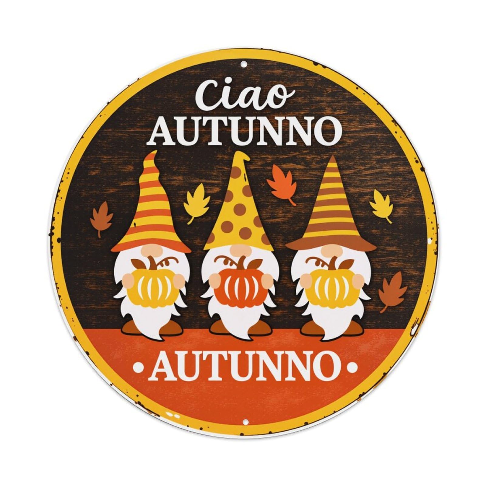 Hello Autumn Gnomes Pumpkins Leaves Metal Tin Sign Vintage Garden Bedroom Cafe Bar Man Cave Home Wall Decor Metal Poster 8x8 inches