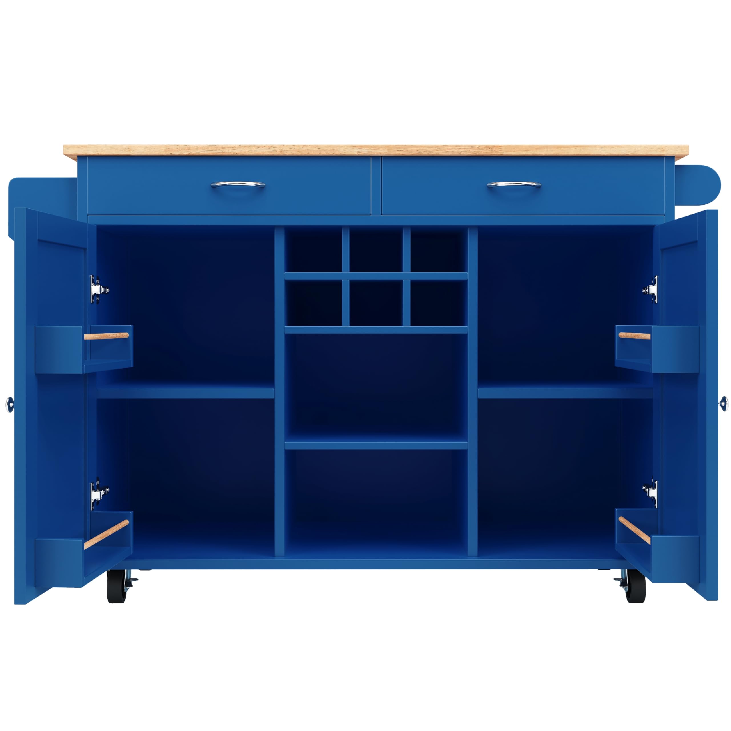 Kücheninsel(102×45×92cm), Küchenschrank, Buffetschrank, Speisewagen mit Holzmaserung, Multifunktionale Esstisch mit Speicherraum, Blau