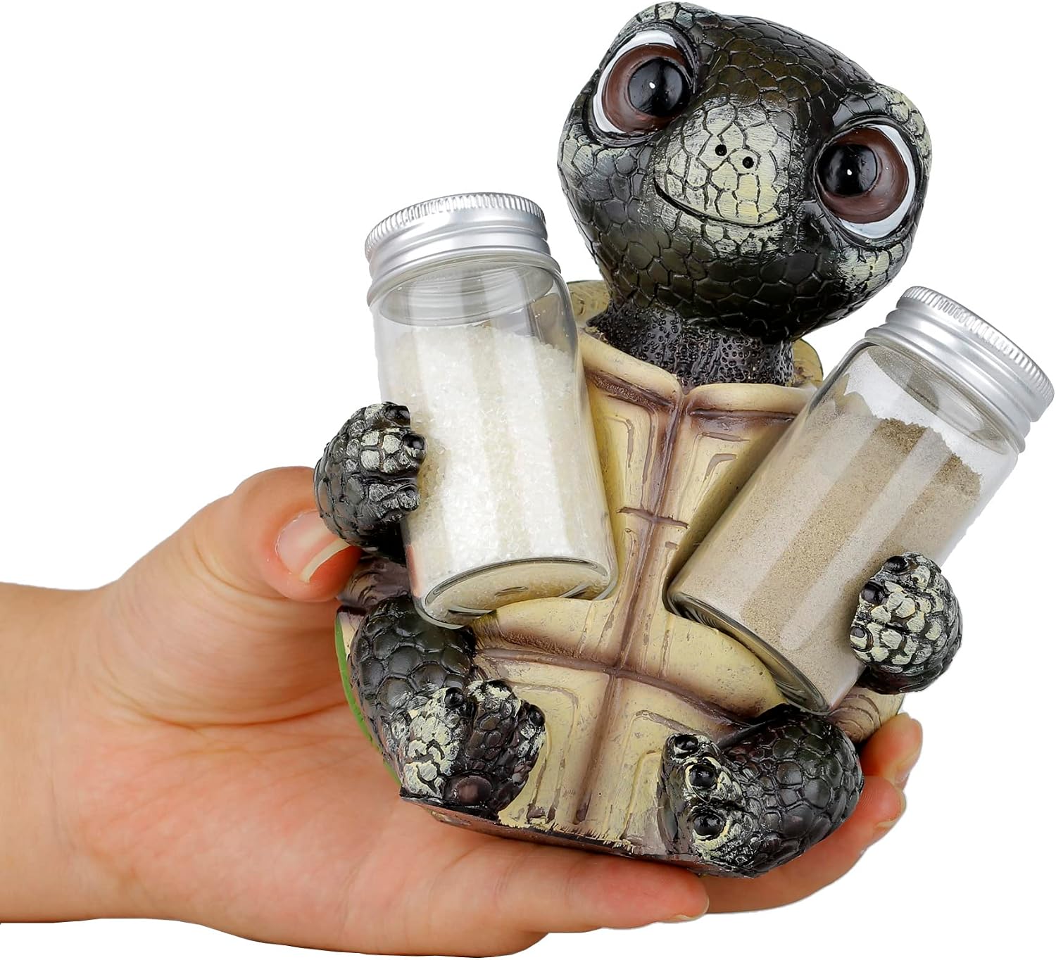 Sea Turtle Salt and Pepper Shaker Holder with Glass Jars