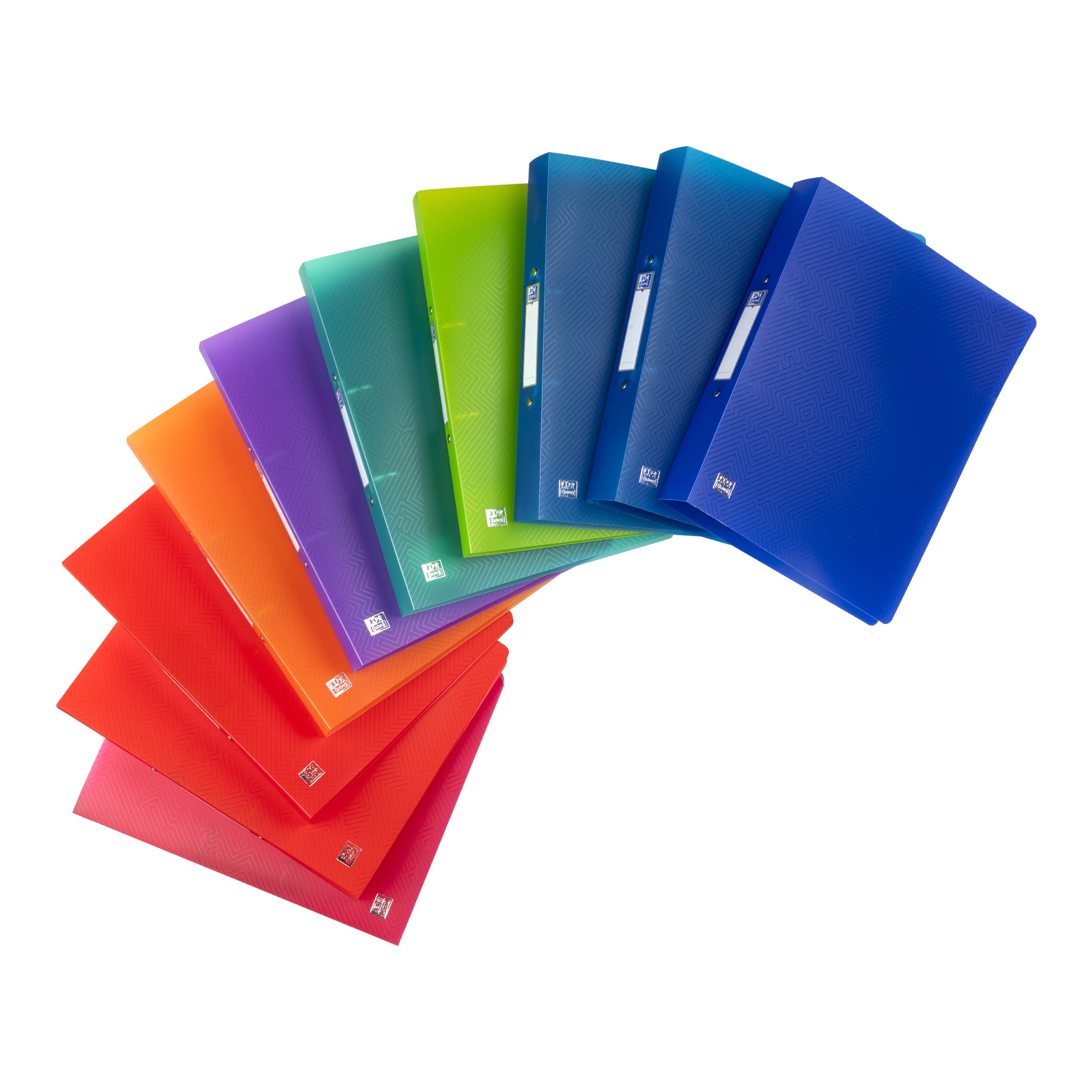 Oxford Lot de 10 classeurs à anneaux A4 Largeur du dos 4 cm 2 anneaux Plastique 8 couleurs