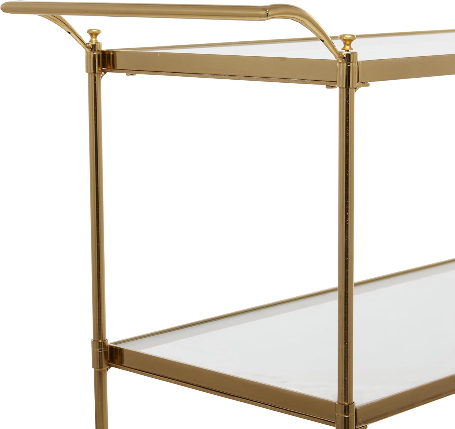Deco 79 Metal Rolling 3 Glass Shelves Bar Cart with Lockable Wheels, 38" x 14" x 31", Brass