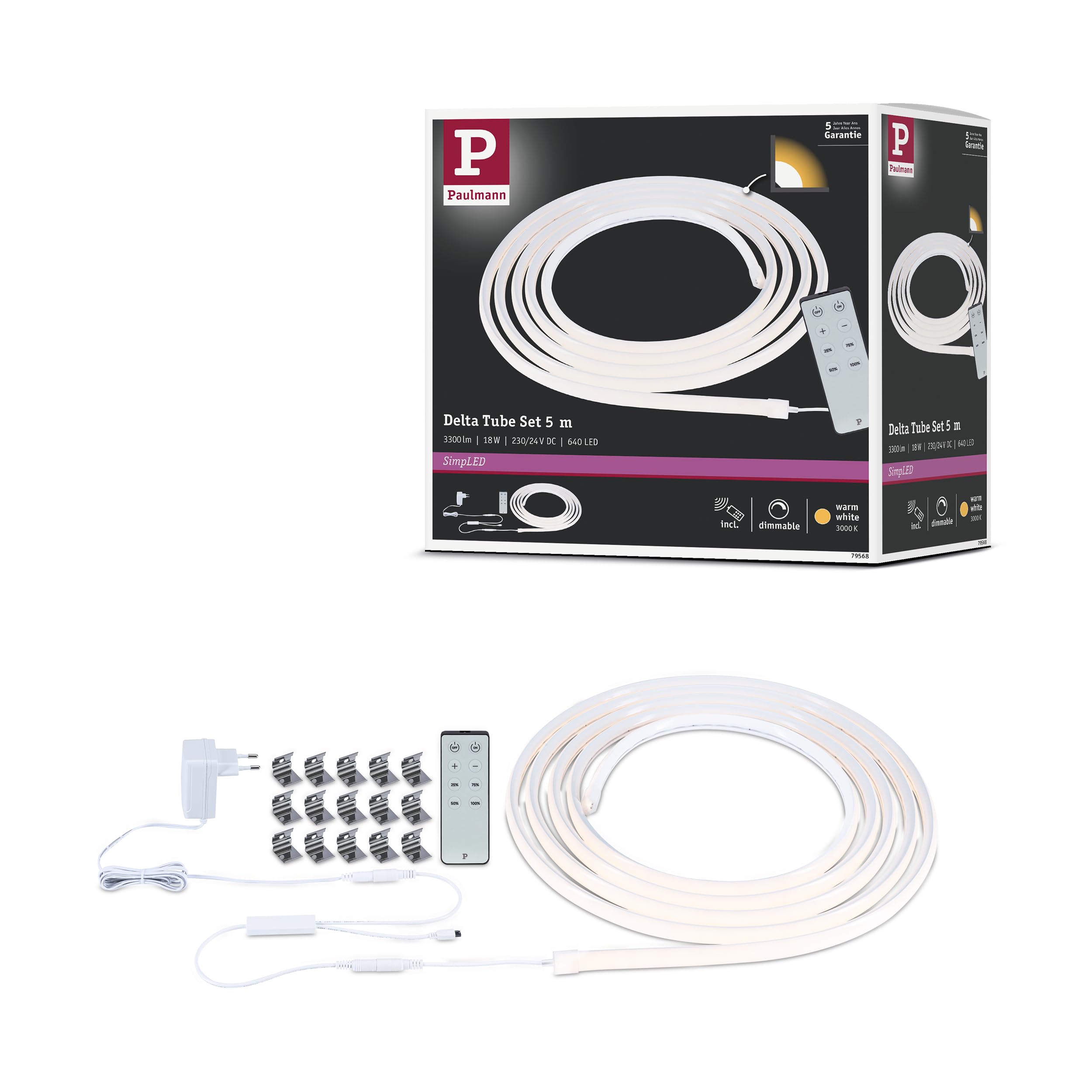Paulmann SimpLED LED Strip Delta Komplettset 5m beschichtet 18W 660lm/m 3000K 79568