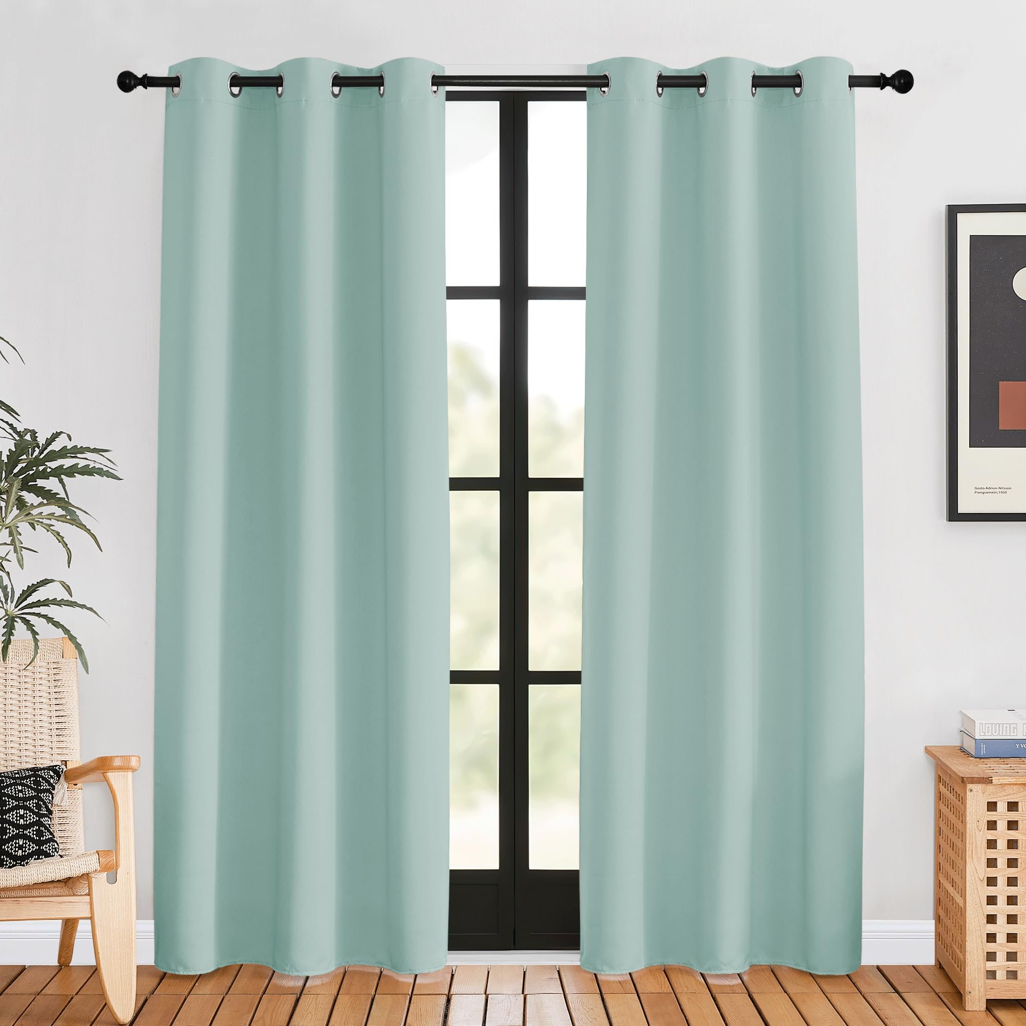 NICETOWN Blackout Curtains for Bedroom, Aqua, 42 W by 80 L, Set of 2, Thermal Insulated Curtains &amp; Drapes with Grommet Top for Living Room, Privacy Window Treatment Draperies