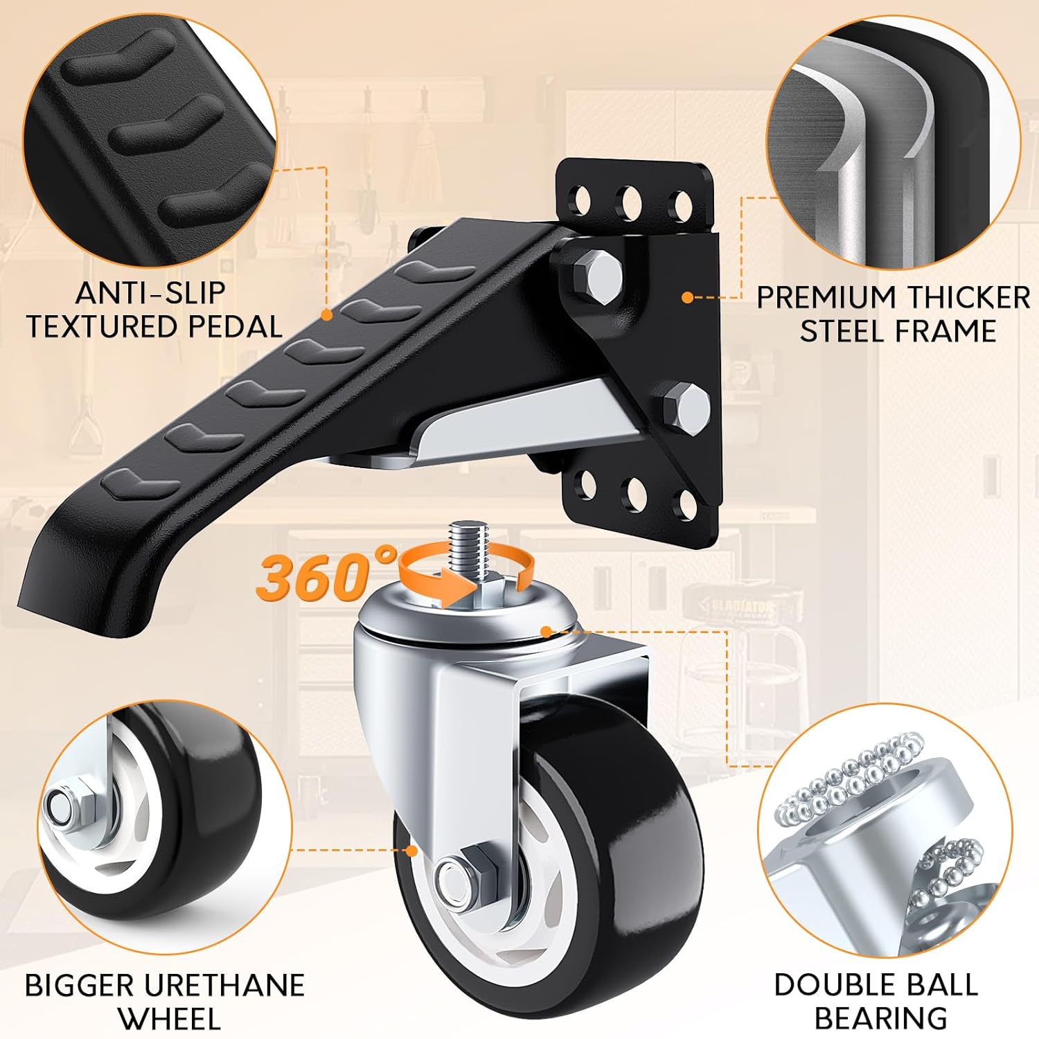 SOLEJAZZ Retractable Workbench Casters Wheels Set of 4 Heavy Duty, 880Lbs image 2