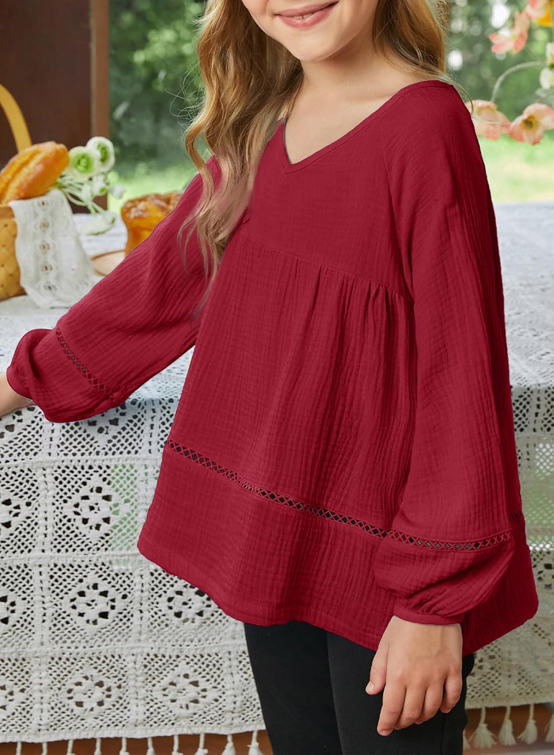 blibean Girls Elegant Boho Long Sleeve Blouse Size 4-13 Years Old - Image 4