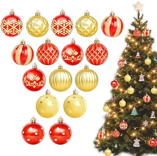 Miniatura 8 de CAVETEE Adornos de Navidad, decoraciones tradicionales colgantes irrompibles brillantes para fiesta de Navidad, adornos para árbol de Navidad, Rojo,