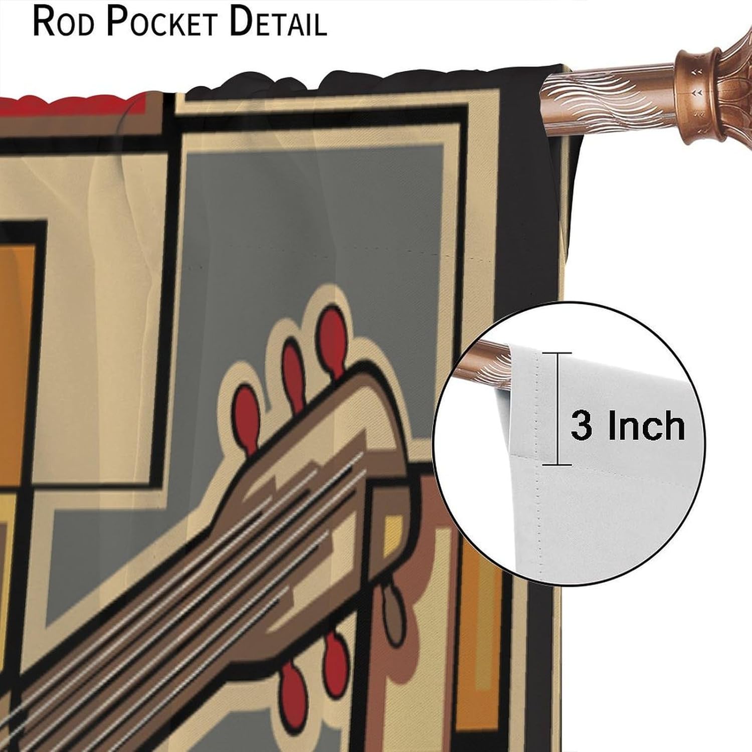 Music Curtains, Funky Fractal Geometric Square Shaped Background Guitar Art Thermal Insulation and Shading Decor Rod Pocket Curtains for Bedroom Living Room 42" W X 54" L