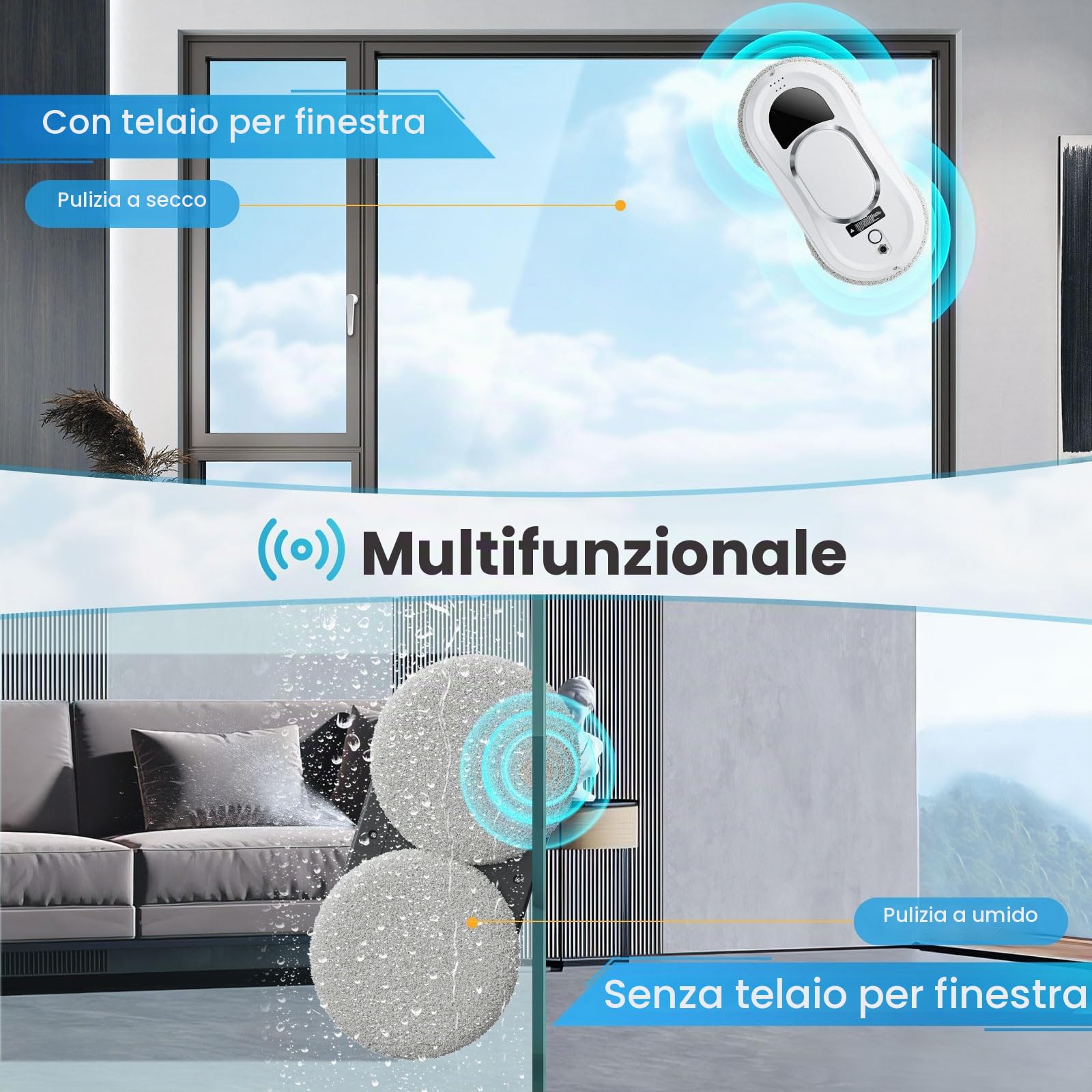 Robot lavavetri elettrico 3000 PA 0.35m/min Robot lavavetri Robot per pulizia vetri con remoto Controller 3 modalità di pulizia Robot lavavetri finestre Pulisci vetri elettrico