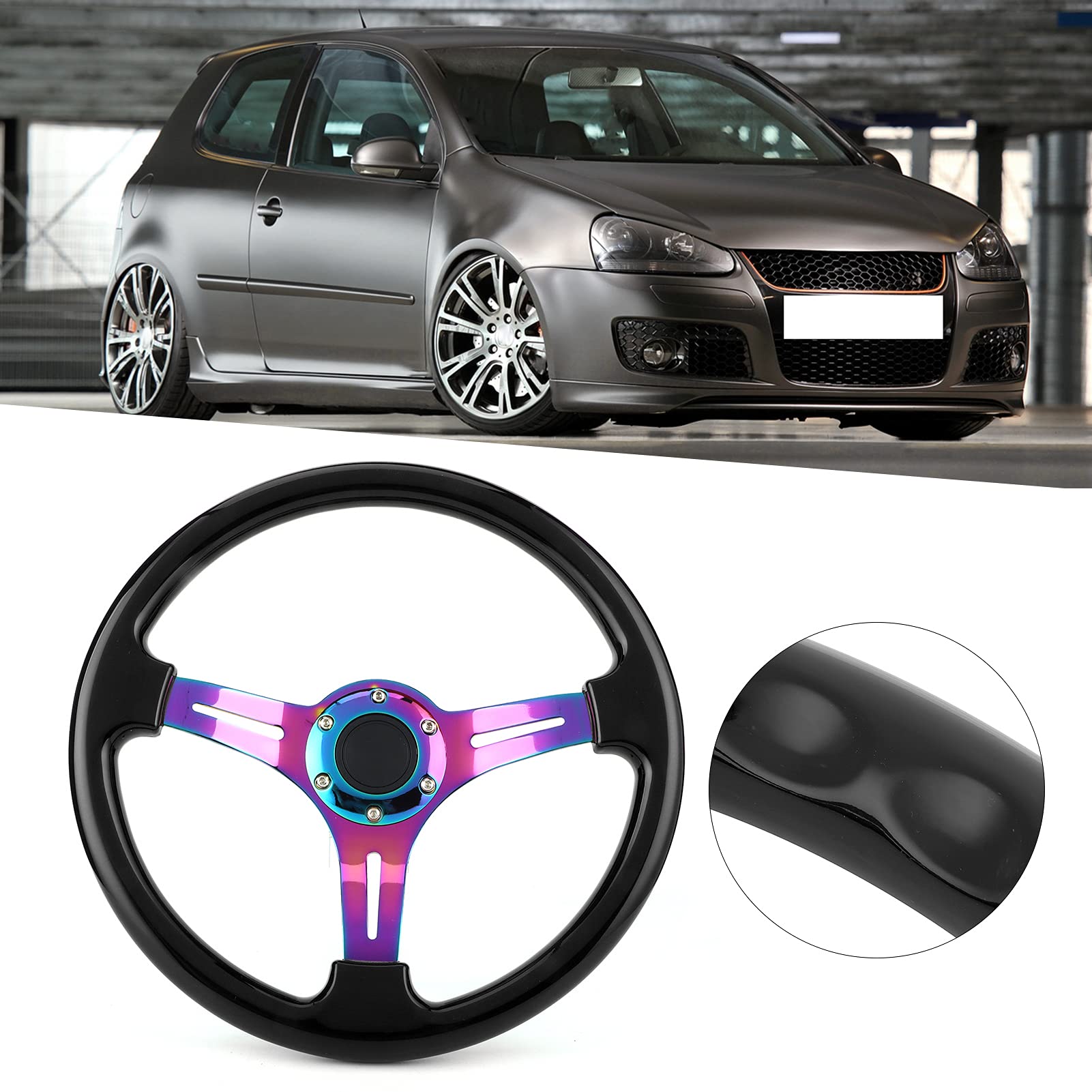 Volante da Corsa da 14 Pollici, Volante Sportivo Sostituzione Dell'ergonomia del Volante Universale Per La Maggior Parte dei Veicoli Auto da Corsa
