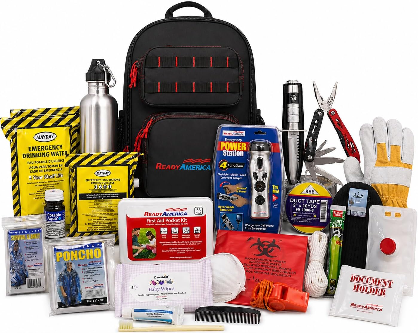 Ready America 72 Hour Elite Emergency Kit, 1-Person, 3-Day Backpack, Includes First Aid Kit, Survival Blanket, Emergency Food, Portable Disaster Preparedness Go-Bag for Earthquake, Fire, Flood