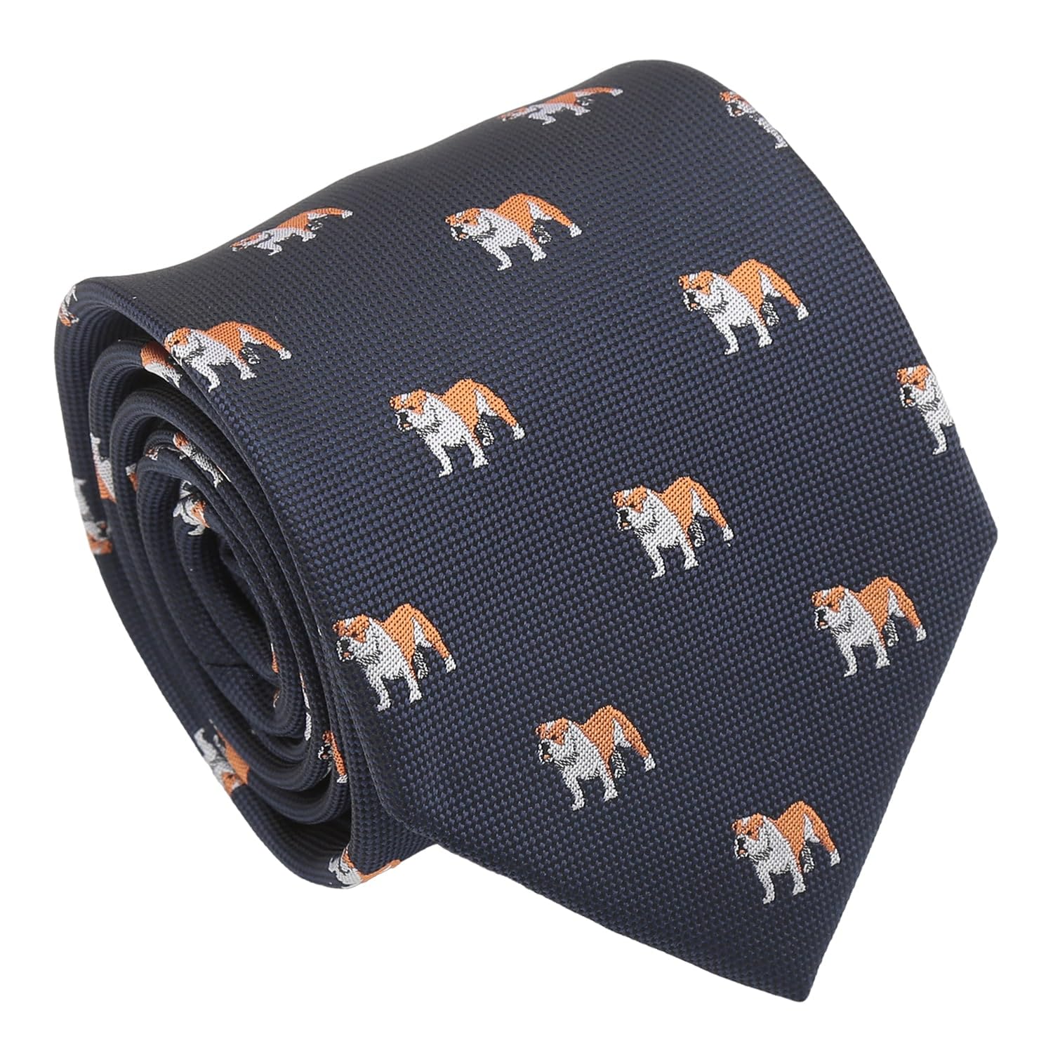 Dqt Men's Navy Blue Bulldog Embroidered Dog Design Novelty Classic Tie