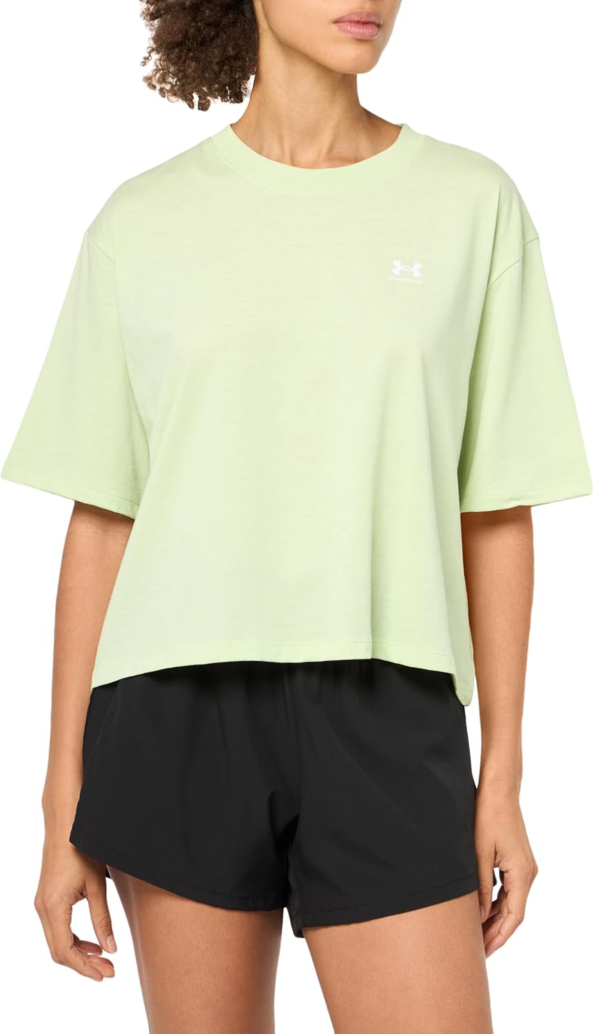 Under Armour Womens Boxy Crop Logo Short Sleeve T Shirt, (383) Retro Green / /, Large Tall