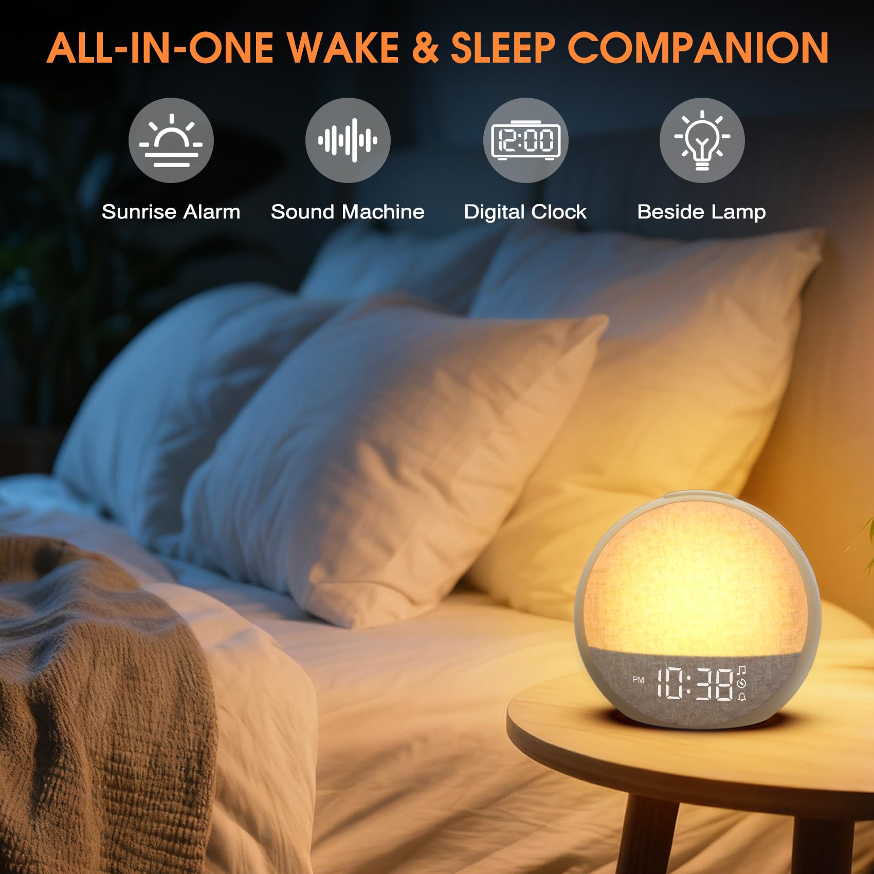 APUZOM Reveil Lumineux Simulateur d'Aube, Eveil Lumière Réveil Matin avec 7 Sonneries, 30 Sons Naturels, Minuteur, Snooze, Lampe de Chevet avec 11 Couleurs Veilleuse, Cadeaux pour Enfant Ado Adulte