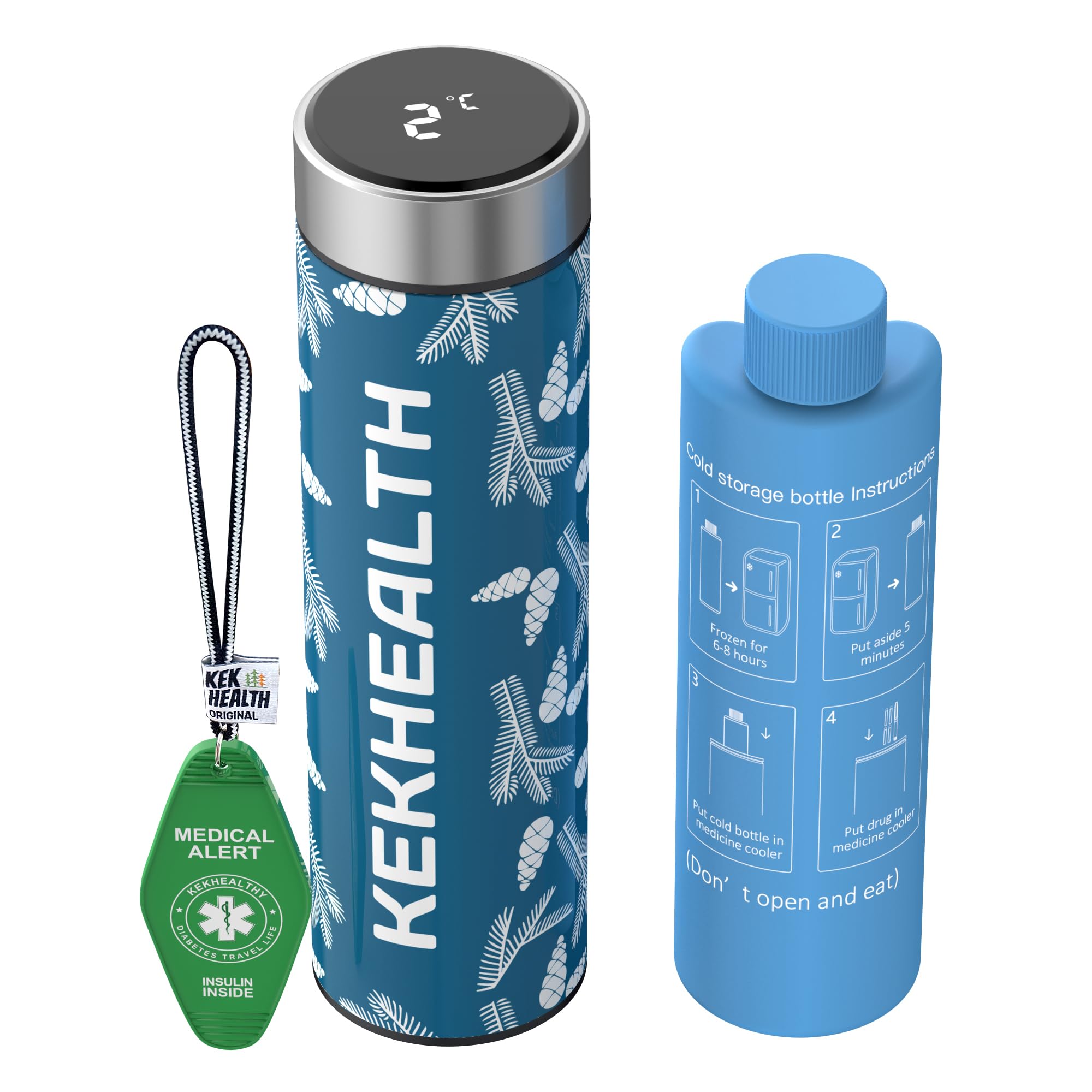 KEKHEALTH Nevera Medicamentos Portatil Con Pantalla de Temperatura 60 Horas 1-3 Pluma, Nevera Insulina Viaje para Diabéticos con 2 Enfriador, Bolsa Gel Frio(Color avellana)
