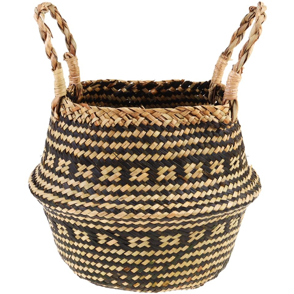 Panier de rangement en pot de paille dans le salon | Bac décoratif tissé bohème Outanaya