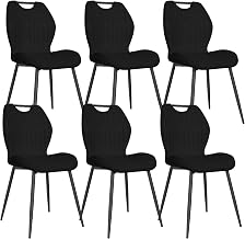 JIJIAN Set of 6 Dining Chairs, Kitchen Chairs, Upholstered Chairs, Living Room Chairs, Fabric Backrest and Metal Legs, Ideal for Dining Room, Kitchen, Living Room, Black