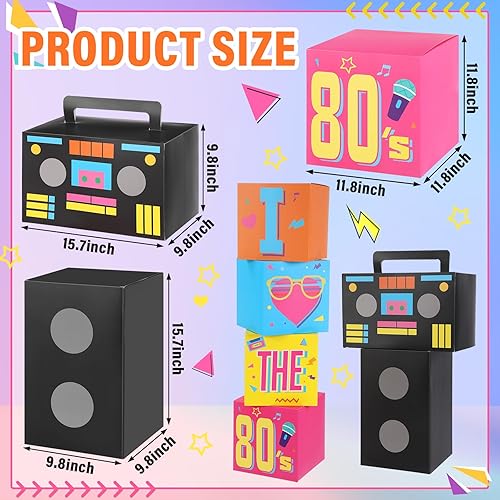 Miniatura 2 de Amyhill 6 piezas de decoraciones grandes de fiesta de los años 80, juego de recuerdos de hip hop, cajas de fiesta de papel, decoración temática de