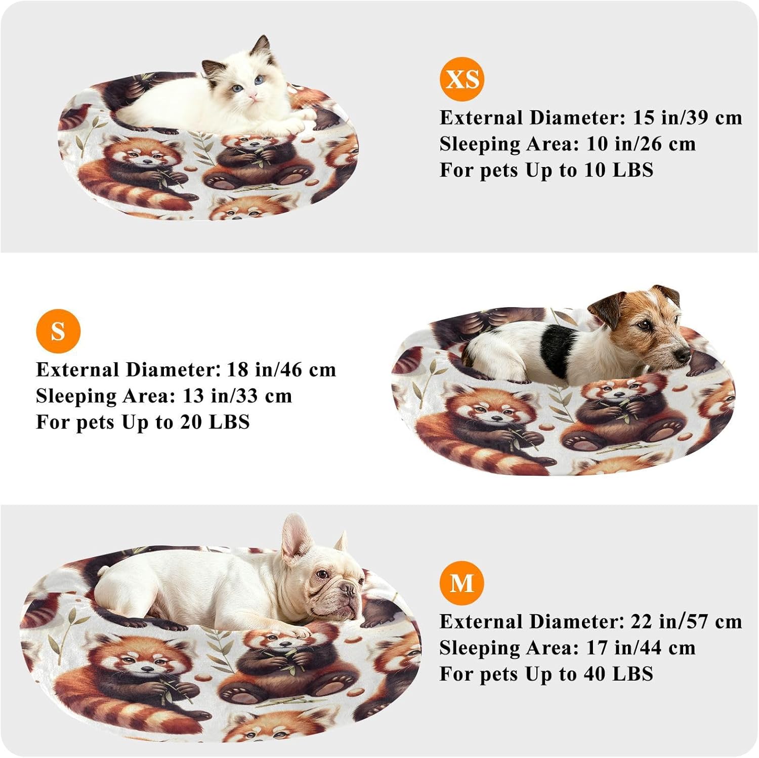 Dog Bed Ultra Soft Fluffy Comfortable Cat Bed, Cute Red Panda Washable Dog Beds Anti-Slip Round Pet Beds for Medium Dogs