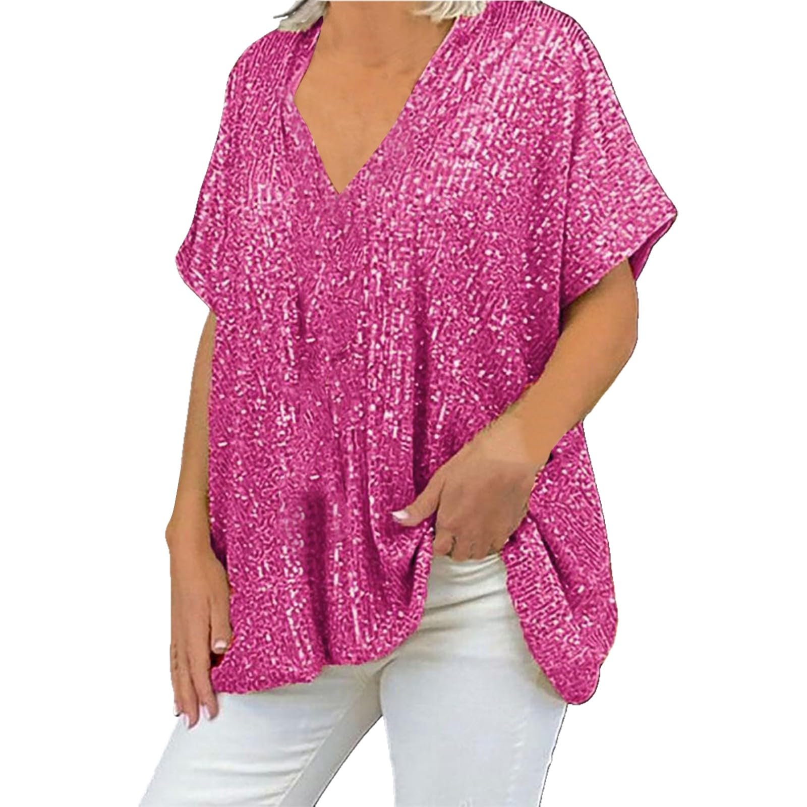 T-shirt grande taille paillettes rose XXL résout le manque d'élégance fluide