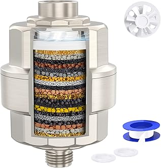 20-Stage Shower Head Filter-Shower Head Filter for Hard Water, with 1 Replaceable Filter Cartridges, High Output Shower Water Filter for Removing Chlorine and fluoride, Brushed Nickel