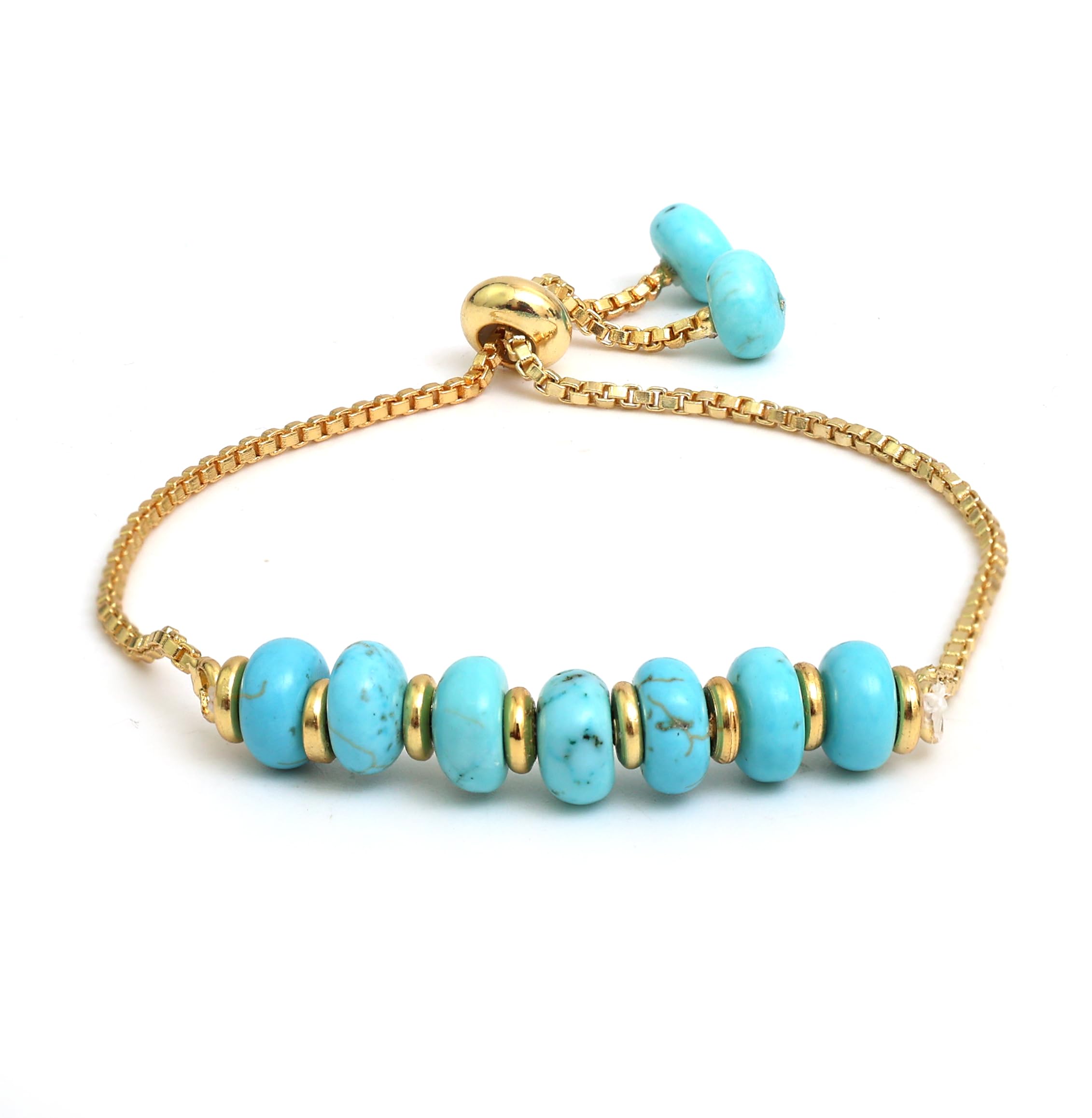 GEMPIRES NATURE’S TREASUREGempires Turquoise Beads Bracelet, Bolo Style, 14k Gold Plated 6 to 8 inch Adjustable, Crystal Bracelets, Handmade Bracelets for Women and Girls (Turquoise Quartz)