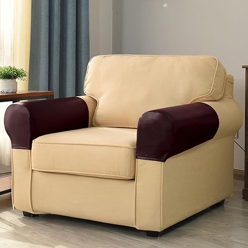 Miniatura 4 de vctops Fundas impermeables de piel sintética para reposabrazos, fundas elásticas vintage para sillas, sofá, sillón, fundas para sofá reclinable, 2