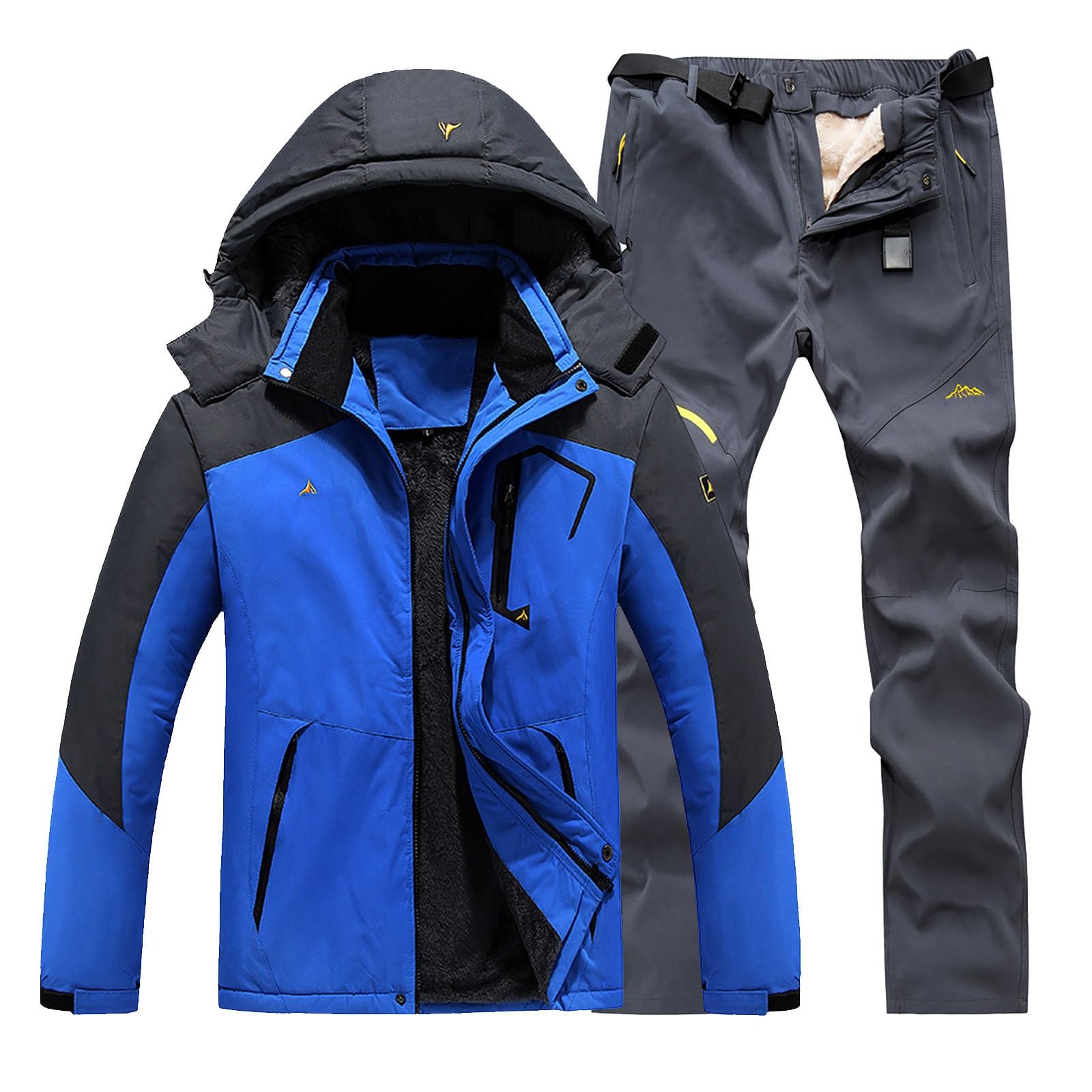 Generisch Traje de esquí para hombre, 2 piezas, cálido traje de nieve, chaqueta de esquí, chaqueta y pantalones, ropa de esquí con capucha, impermeable, abrigo de nieve